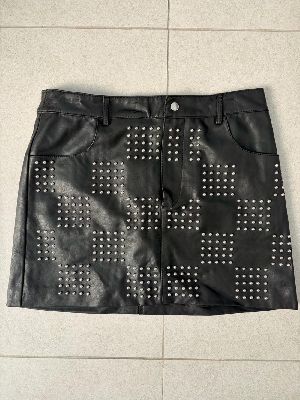 Forever 21 Black Faux Leather Studded Mini Skirt